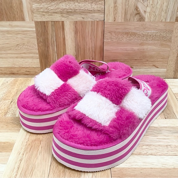 MUDD Stormy Fuchsia/White Fuzzy Elastic Slingback Slides Platform Slippers Sz 9 - Picture 12 of 16
